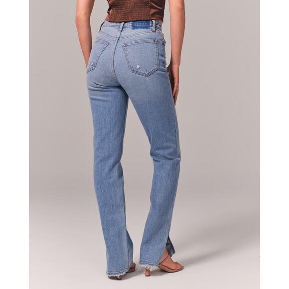 Abercrombie & Fitch 14 Ultra High Rise 90s Straight Jean Light Wash Vent Hem - Picture 4 of 13